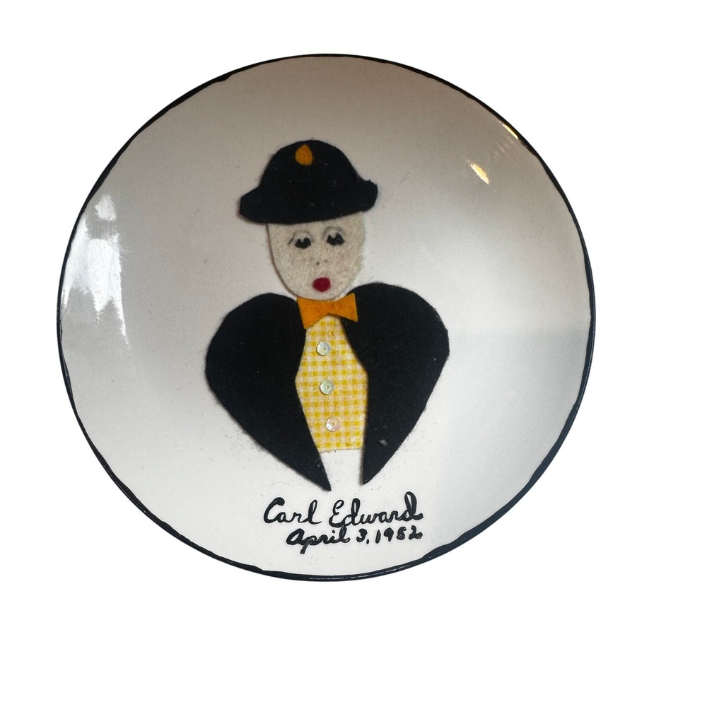 Vintage 1952 Carl Edward Folk Art Commemorative Plate Mixed Media 7.25 Inch